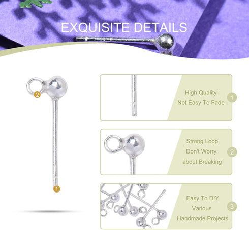 DanLingJewelry 10pairs 925 Sterling Silver Ball Post Ear Studs 14mm with 3mm Loop Earring Making Findings Components...