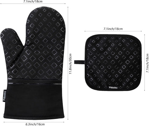 Set of 4 Oven Mitts and Pot Holders, 482 F Heat Resistant Hot Plate Moving Non-Slip Gloves for BBQ, Grill, Baking, Cooking, Oven, Microwave (Black...