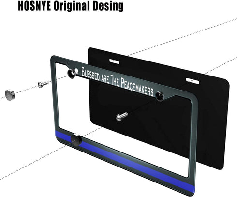 HOSNYE Blessed are The Peacemakers Thin Blue Line License Plate Frame Metal License Plate Cover Front Plates Frames Car Tag Frame for Women Men US...