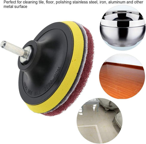 Drill Brush Power Scouring Pads, 4in 100mm Drill Power Brush Tile Scrubber Scouring Pads Cleaning Kit, Drill Attachment Cleaner Tool with Shaft...