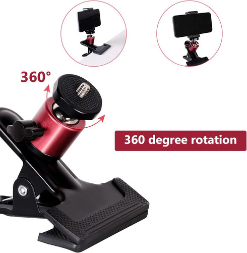 SLOW DOLPHIN Tripod Clip Clamp Mount Flash Reflector Holder for Studio Backdrop Camera with 360 Swivel Tripod Mini Ball Head Standard 1/4" Screw,S...