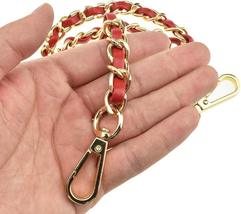 HAHIYO Metal Plus Synthetic Leather Purse Chain Strap Length 31.5 Inches Red Gold for Shoulder Cross Body Sling Purse Handbag Clutch Replacement C...