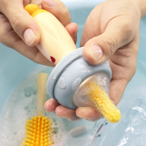 Silicone Bottle Cleaning Brush for Baby, 4-in-1 Baby Bottles Cleaner Set - Bottle/Straw/Nipple/Neck Brushes (Yellow)...