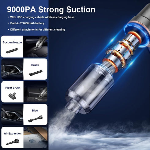 9000PA Handheld Vacuum Cordless, Portable Car Vacuum with LED Light, Mini Car Vacuum Cleaner, Black Hand Vacuum with Low Noise for Car, Home, Offi...