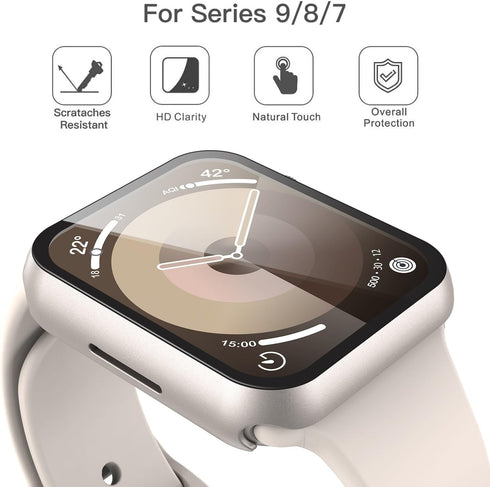 Misxi 2 Pack Hard PC Case with Tempered Glass Screen Protector Compatible with Apple Watch Series 9 Series 8 Series 7 41mm, Anti-Drop Scratch Resi...