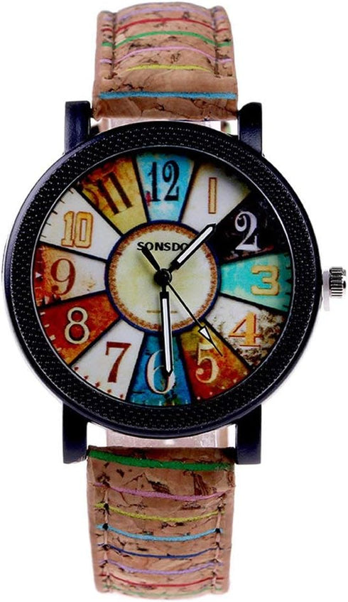 Women's Multicolor Denim Artificial Leather Strap Number Turntable Quartz Bracelet Wrist Watch...