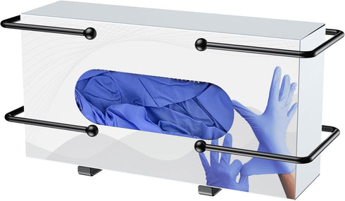 Glove Box Dispenser Wall Mount: Black Glove Holder Organizer for Disposable Glove Box & Tissue Box - Glove Organizer on Wall in Lab, Kitchen, Bath...