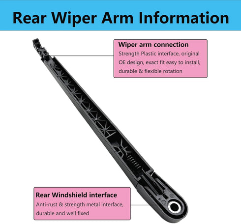 Rear Wiper Blade Arm Set Replacement for Hyundai Veracruz Ix55 2007-2012 Back Glass Wipers, Factory OE Style Rear Windshield Wiper Arm & Wiper Bla...
