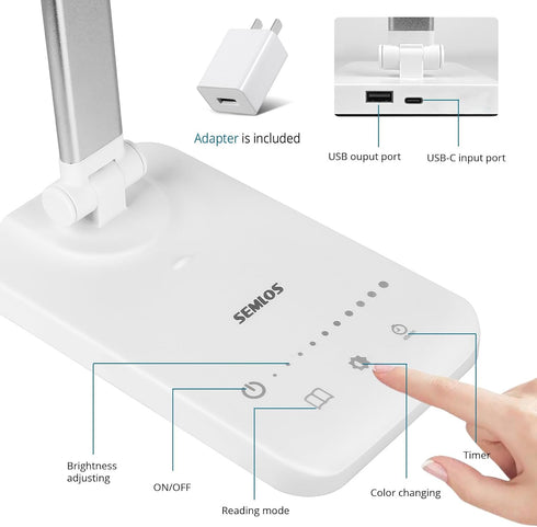 Semlos LED Desk Lamp, Eye-Caring Table Lamps, 5 Lighting Modes & 5 Brightness Levels, Dual-Head, Touch Control, Dimmable Desk Light for Home Offic...