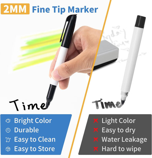 12Pcs Black Dry Erase Markers, White Board Mini Dry erase Markers Bulk, Fine Point Tip Student White Board Markers for Teachers Office School Supp...