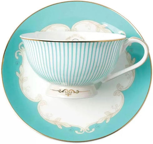 Cup& Saucer Set Bone China Porcelain Tea Coffee Cup for Breakfast Afternoon Tea- Blue Stripe Pattern (1)...