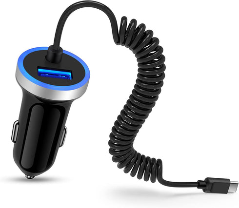 USB C Car Charger, 3.4A Fast Charging Car Charger Adapter with 3ft Type C Coiled Cable for Samsung Galaxy A15 5g A14 A13 A53 A54 A55 S24 S23 FE S2...