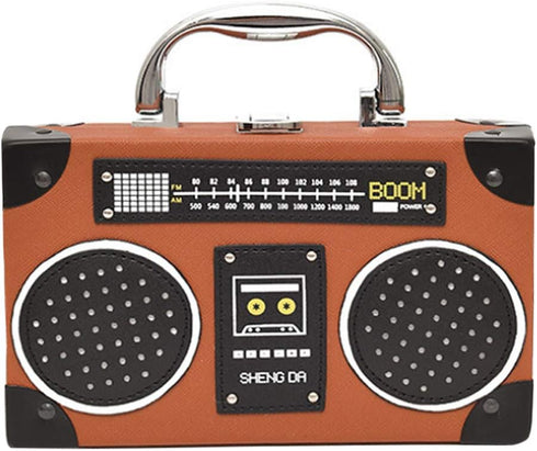 Vintage Radio Clutch Handbag Leather Top Handle Crossbody Shoulder Bag...