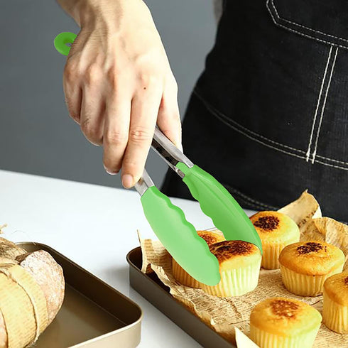 Mini Tongs with Silicone Tips 7 Inches Silicone Cooking Tongs, Set of 3 (Green)...