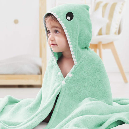 ROMASA Toddler Hooded Bath Towel Ultra Soft Towel Highly Absorbent Bathrobe Blanket for Boys Girls- 27.5" x 55"(Green Shark-Shape)...