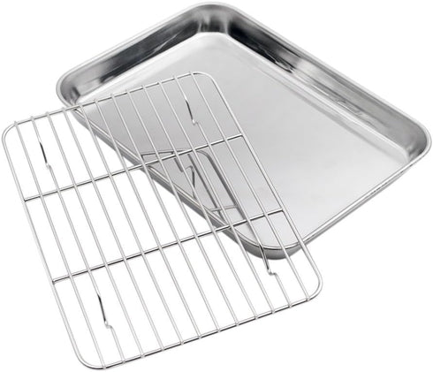 Baking Sheet with Rack Set, Stainless Steel Cookie Sheet and Cooling Rack, 9.5 Inch X 7 Inch X 1 Inch...