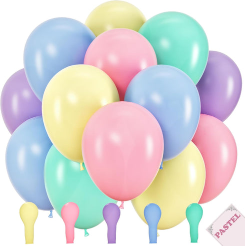 100 Pastel Balloons for Parties – 10 Inch Latex for Easter Party Decorations or Rainbow Supplies - Blue, Purple, Yellow, Green and Pink Balloons f...