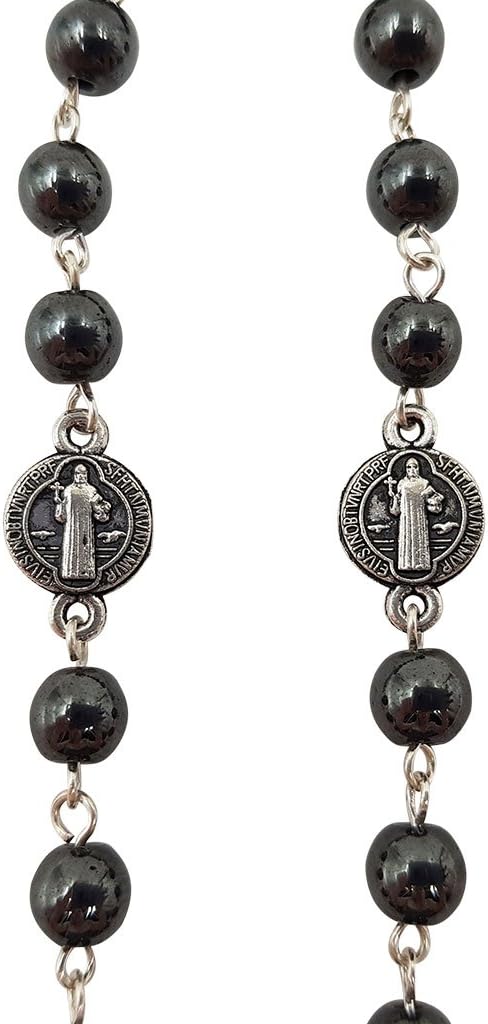 TALISMAN4U CATHOLIC ROSARY NECKLACE Black Hematite Beads Saint St Benedict Medal & Cross Gift Box...