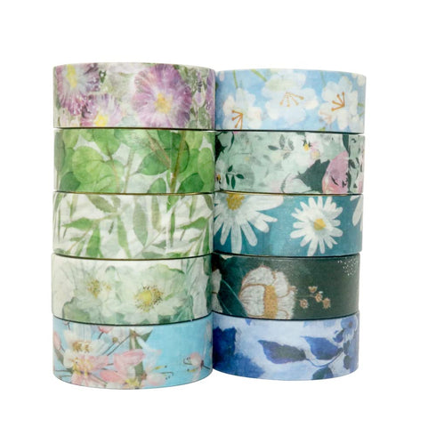 YUBBAEX 10 Rolls Spring Flowers Washi Tape Set Masking Decorative Tapes (Cold Tone)...