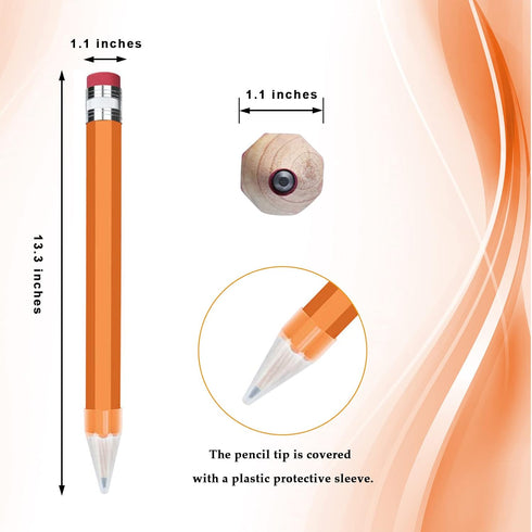 Wooden Jumbo Pencils 13.3'' Funny Giant Pencil For Party Favors Novelty Large Pencil For School Home Office Prop Supplies 2pcs Orange...