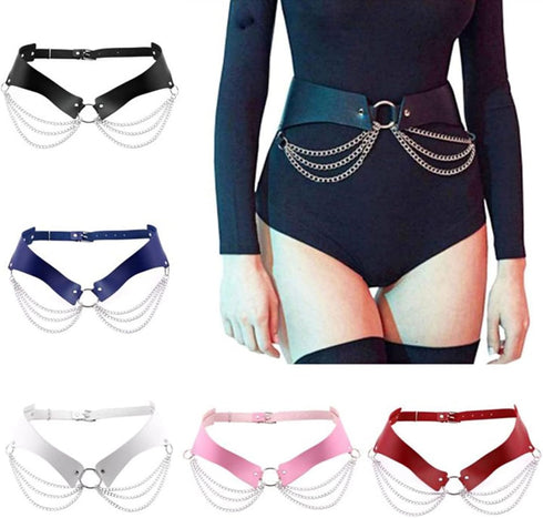Women Girls Leather Waist Belt Punk Chain Leather Body Waist Belt Goth Layered Accessories Belt...
