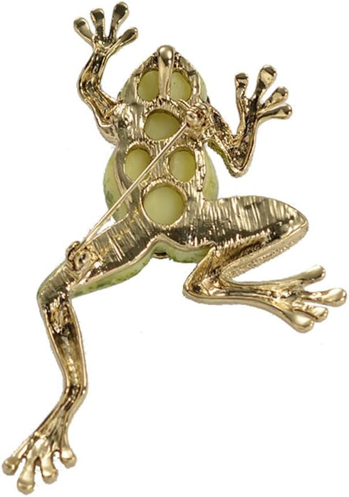 Vintage Gold Tone Crystal Green Enamel Frog Brooch Pin Lucky Symbol Animal Pin...