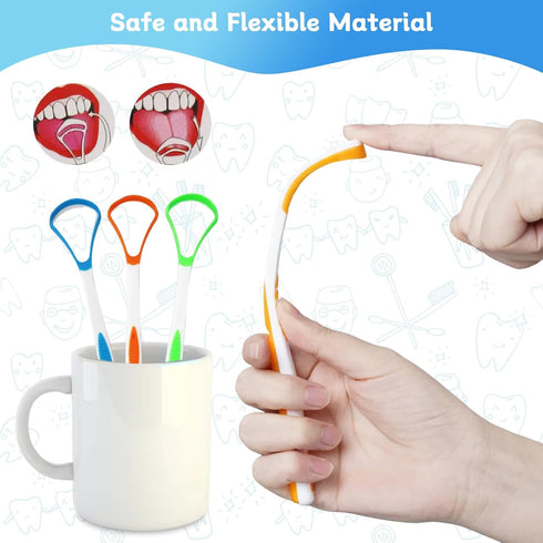 4-Pack Tongue Scraper Oral Care Kits – Plastic Dual-sided Tongue Brushes for Reducing Bad Breath, Includes Comfort Grip Handle, Ideal for Adults a...