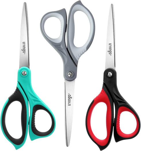 LIVINGO 8.5" Scissors All Purpose, 3 Pack Ultra Sharp Blade Shears, Professional Ergonomic Comfort Grip Scissors for Office School Home Supplies F...