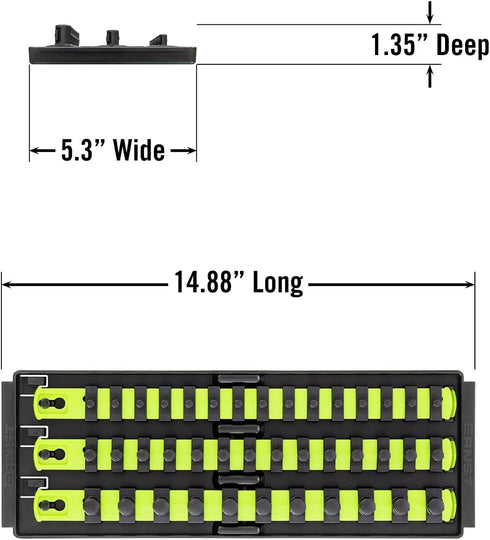 Ernst Manufacturing 8498HV 13-Inch Socket Boss, Premium 3-Rail Multi-Drive Socket Organizer, High Visibility - Made in USA...