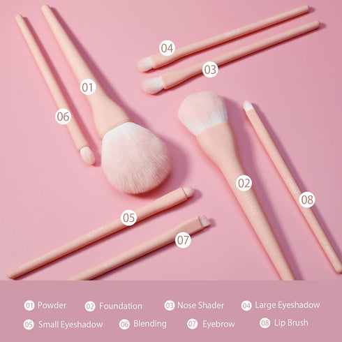 MSQ Make Up Brushes 8Pcs Makeup Brush Set Foundation Brush Blending Brush Eyeshadow Brushes Eye Brushes Set with Bag (Pink)...