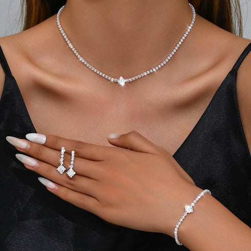 Unicra Silver Bridal Wedding Jewelry Set Sparkly Rhinestone Necklace Earrings Bracelet Sets Formal Costume Jewelry for Women and Brides...