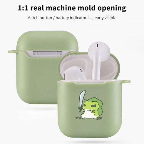MAYCARI Cute Frog Case for AirPods 2&1 with Keychain,?Green? Animals Design Protective Soft TPU Cover Compatible with Apple AirPods Charging Case ...