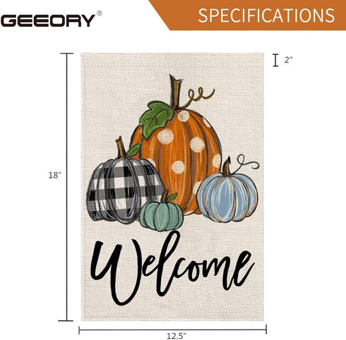 Fall Welcome Garden Flag 12.5 x 18 Inch, Pumpkins Double Sided Small Decorative Flag for Outside Yard Lawn Outdoor Decoration GB057-12...