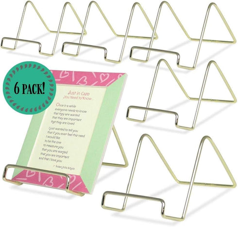BANBERRY DESIGNS Wire Easel Display Stand Plate Holders - Smooth Plated Brass Metal - 3" H - Pack of 6 Pcs...