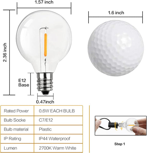 G40 Replacement Bulbs, 25 Pack Clear Globe G40 Led Bulbs for Outdoor String Lights, G40 Bulbs E12 Candelabra Base fit Patio Porch Party Cafe Bistr...