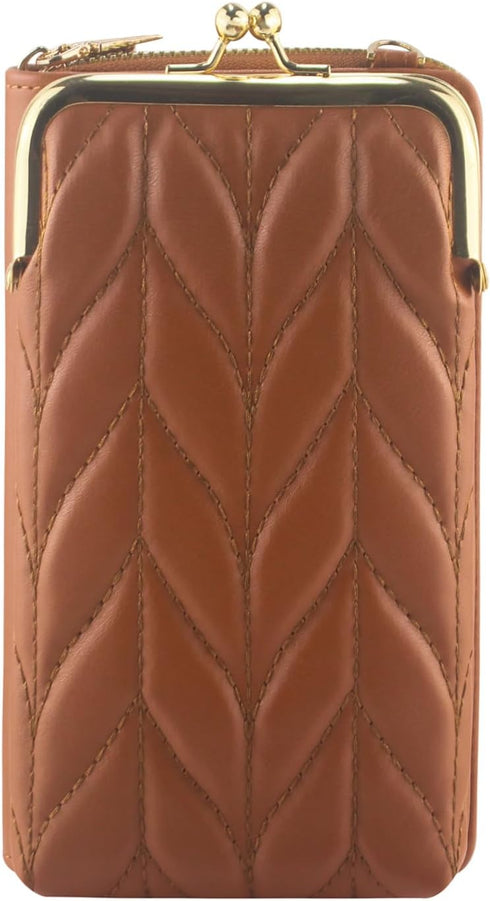 PU Leather Small Crossbody Phone Bag, Kiss Lock Phone Shoulder Bag, Zipper Cash Pocket Purse with Credit Card Slots...