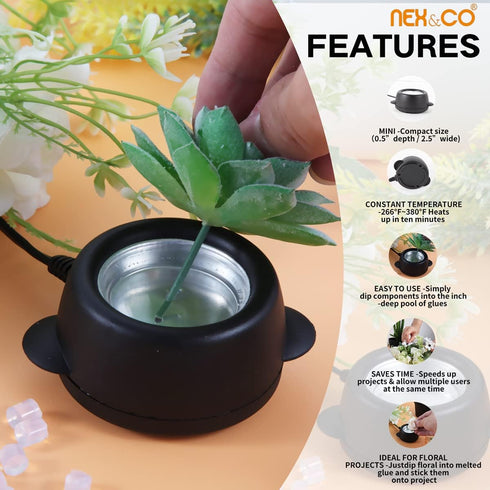 NEX&CO Hot Glue Skillet for Crafting, 30W Mini Electric Hot Glue Melting Pot for Glue Sticks Glue Pellets and Beads, 380 F Constant Temperature Ho...