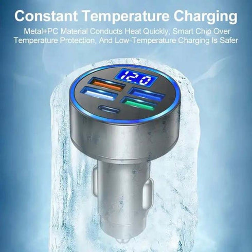 5 Port Car Charger Cigarette Lighter USB Charger LED Voltage Monitor (4USB+PD) Cigarette Lighter Adapter USB C Compatible with Android/iPhone and ...