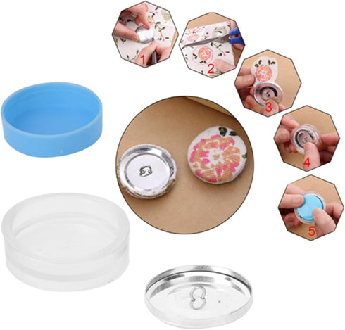 Cover Buttons Kit, Covered Button Kits DIY Button Craft Kits Solid Fabric Cloth Covered Flat Back Buttons 1 Set Buckle Tools 10 Sets of Buckle Bas...