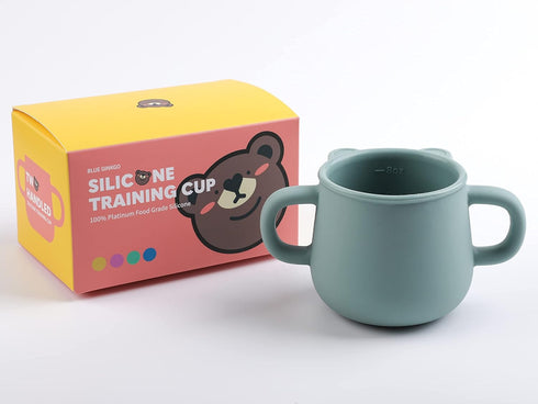 BLUE GINKGO Silicone Toddler Cups - Open Cup for Baby with Handles | Made in Korea | 8oz Training Open Cups for Toddlers 1-3 (Green)...