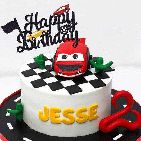 Marwey Race Car Birthday Cake Topper Happy Birthday Cake Decor Chequered Flag Themed Party Supplies Decorations(Doubled-Sided)...