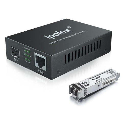 ipolex Gigabit Multi-Mode LC Fiber to Ethernet Media Converter with SFP SX Module, 1.25G Fiber to Copper RJ45, 1000Base-SX to 10/100/1000Base-TX, ...