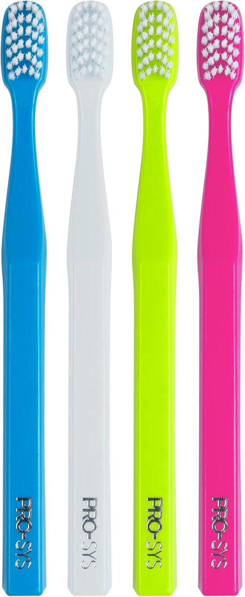 PRO-SYS® Soft Toothbrush for Adult with Sensitive Teeth & Gums, ADA Accepted, with 35-Tuft Wide Dupont® Tynex® Bristles, Pack of 4...