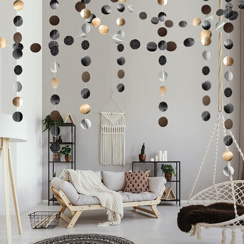 Cheerland Black Gold Garlands Party Decorations Elegant Circle Dot Streamer Banner for Birthday Halloween Wedding Graduation Bachelorette NYE Holi...