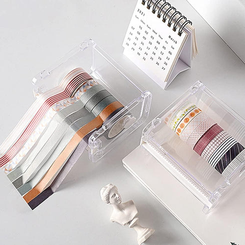 2 Pack Washi Tape Dispenser Cutter Transparent Acrylic Visible Roll Tape Holder Storage Desktop Office Tape Dispensers...