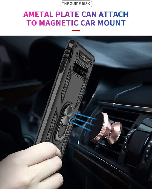 Androgate for Samsung Galaxy S10 Case with HD Screen Protectors, Military-Grade Metal Ring Holder Kickstand 15ft Drop Tested Shockproof Cover Case...