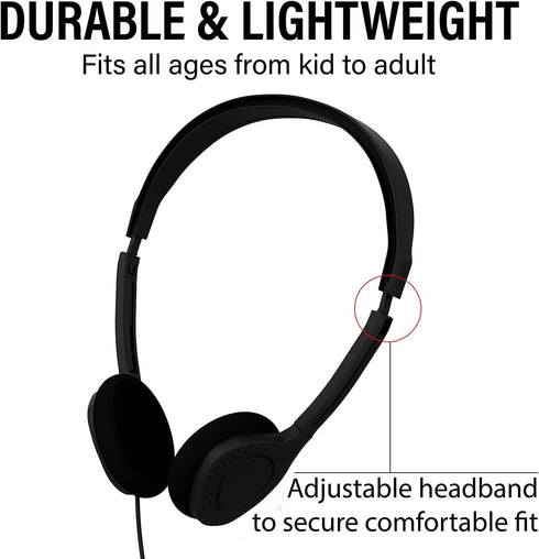Maeline Bulk Classroom Student Headphones On Ear Stereo Headphones Adjustable Band & Foam Cushions for Kids Online Learning, Library, School, Airp...