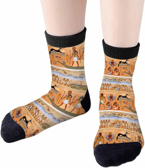 Ancient Egypt Crew Socks for Woman Size 6-8 Mythology Pharaohs Hieroglyph Engraving Girls Socks...