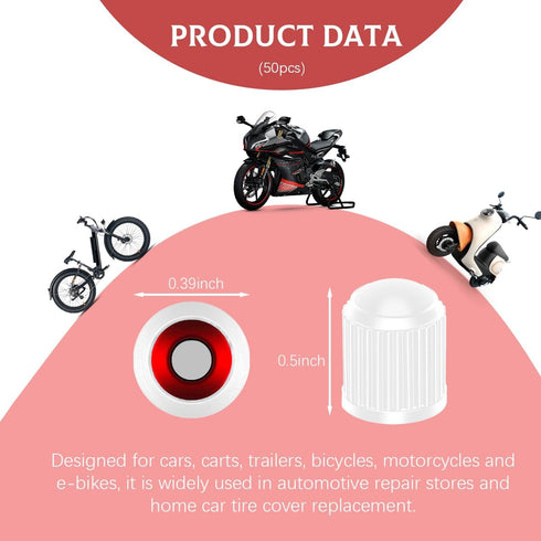50 PCS Tire Valve Stem Caps, Plastic Car Tyre Valve Cap with O Rubber Seal, Dustproof Airtight Seal Wheel Stem Covers, Universal Accessories for C...