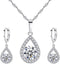 Harlorki 925 Silver Plated Cubic Zirconia Shiny Teardrop Rhinestone Pendent Necklace Dangle Earrings Jewelry Set for Women Lady...